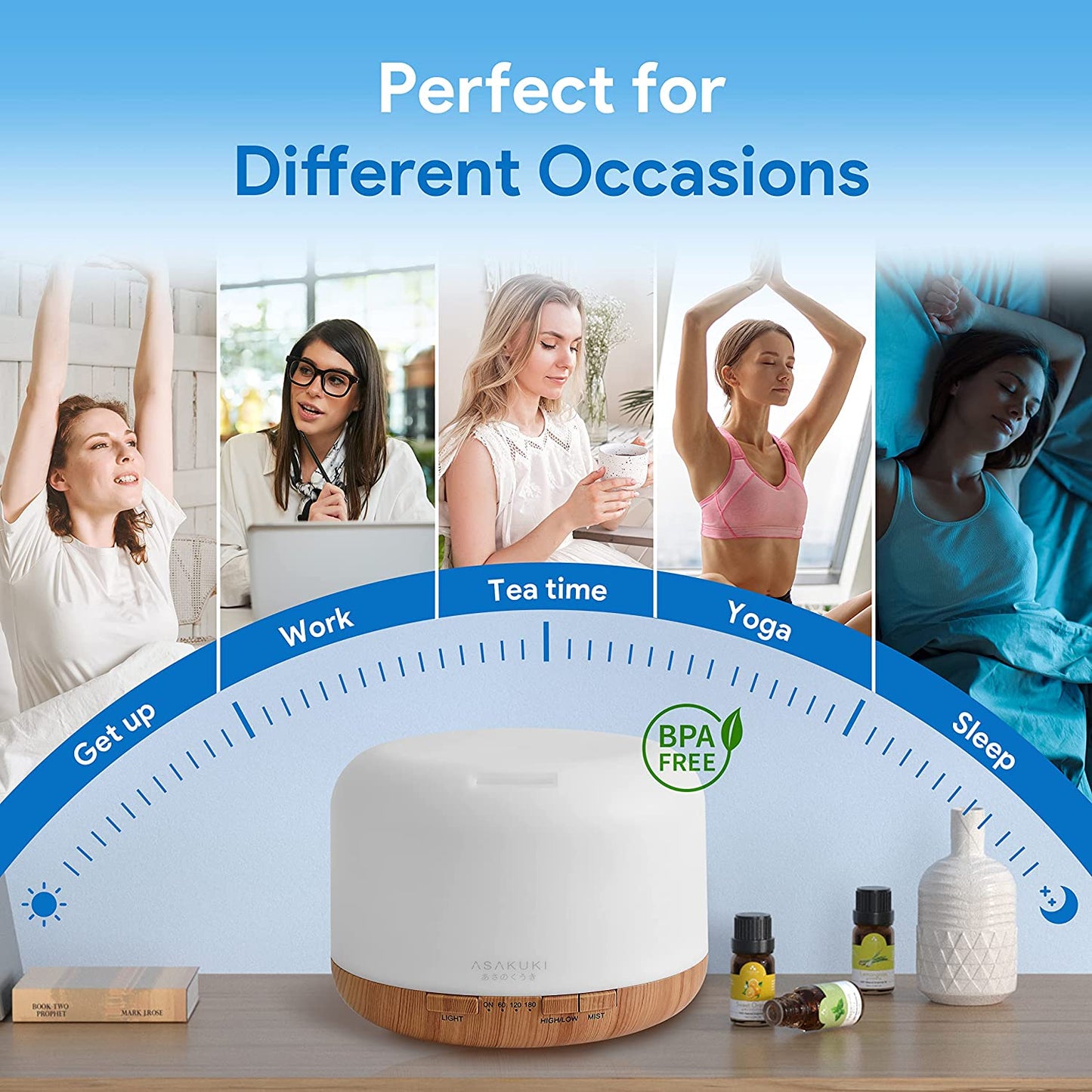 500Ml Premium, Essential Oil Diffuser with Remote Control, 5 in 1 Ultrasonic Aromatherapy Fragrant Oil Humidifier Vaporizer, Timer and Auto-Off Safety Switch Brown