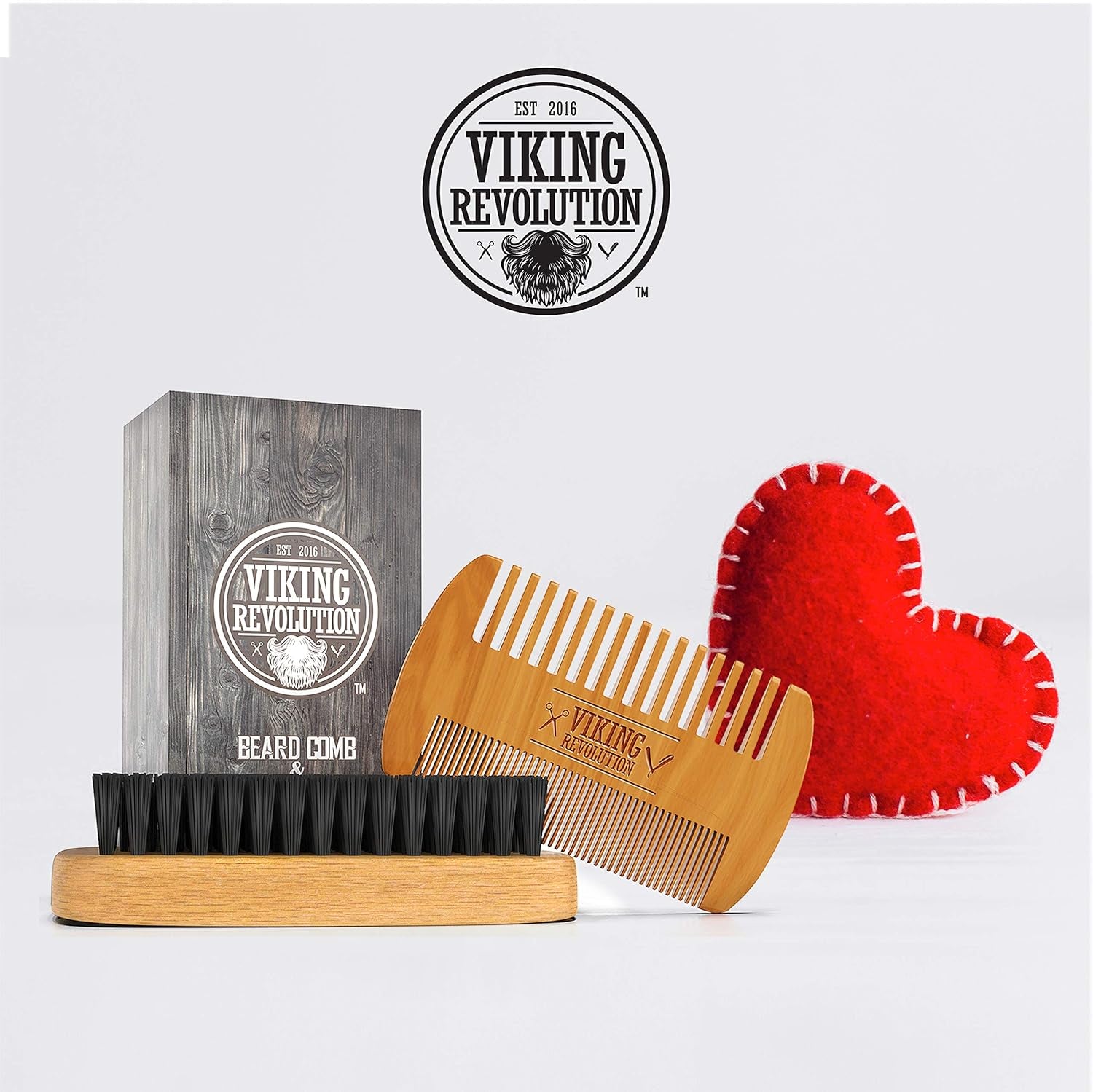 Natural Boar Bristle Brush and Pear Wood Comb Set for Men - Dual Action Grooming for Beards and Mustaches with Velvet Travel Pouch