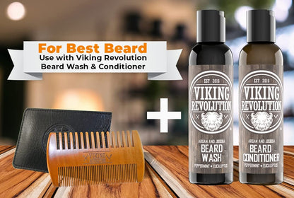 Wooden Beard Comb & Case, Dual Action Fine & Coarse Teeth, Perfect for Use with Balms and Oils, Top Pocket Comb for Beards & Mustaches by
