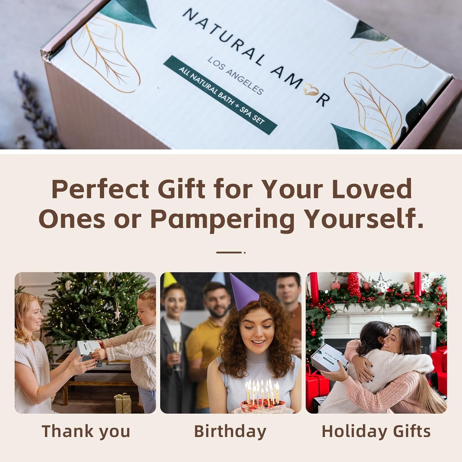 Natural Amor Handmade Spa Gift Set, Relaxing 5Pcs Self Handmade Skin Care Sets Gift Package for Women, Birthday Gift, Natural Gift Idea,Spa Gifts for Women