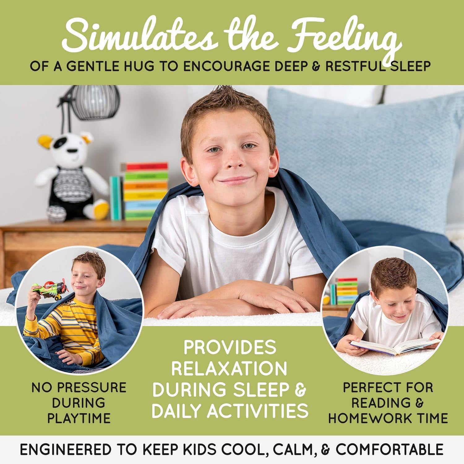 Weighted Blanket for Kids (7 Lbs) - 100% Organic Cotton, Breathable, Quilted Pockets, Glass Beads, for Kids Weighing 60-90 Lbs, 41” X 60”, Twin Size, White Blanket/Navy Duvet