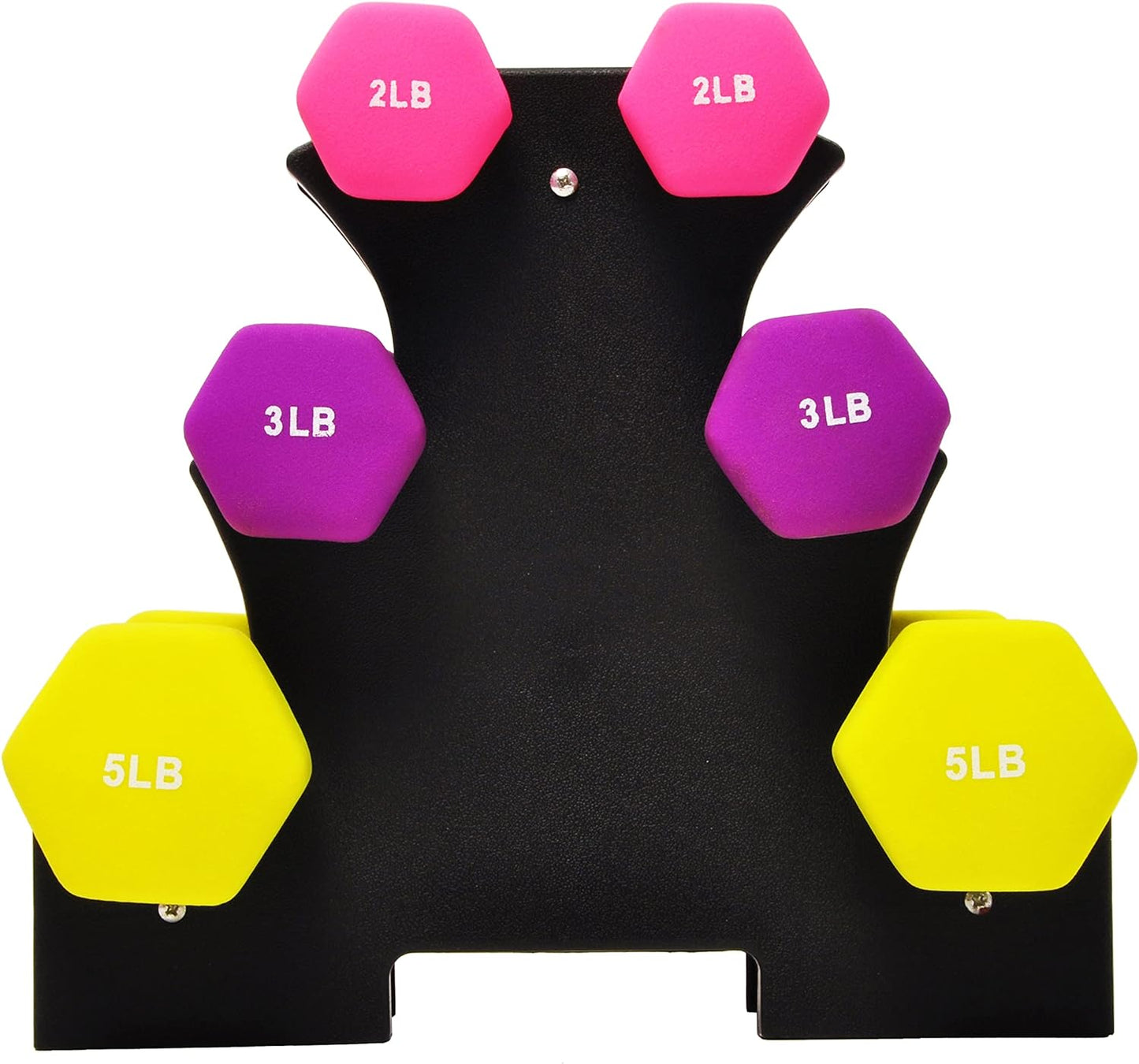 Neoprene Dumbbell Hand Weights, Anti-Slip, Anti-Roll, Hex Shape Colorful, Pair or Set with Stand