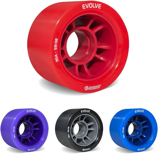 Skates - Evolve Roller Derby Skate Wheel - Indoor Roller Skate Wheels - Rollerskate Wheels - 88A 92A 95A 98A - Red Black Blue Purple