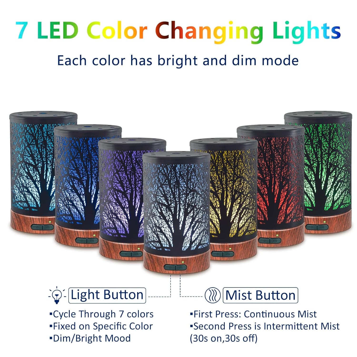 Essential Oil Diffuser 150Ml Metal Aromatherapy Oil Diffuser Ultrasonic Cool Mist Diffuser with Auto Shut-Off Protection,7 Colors Changed LED for Home Office SPA Yoga