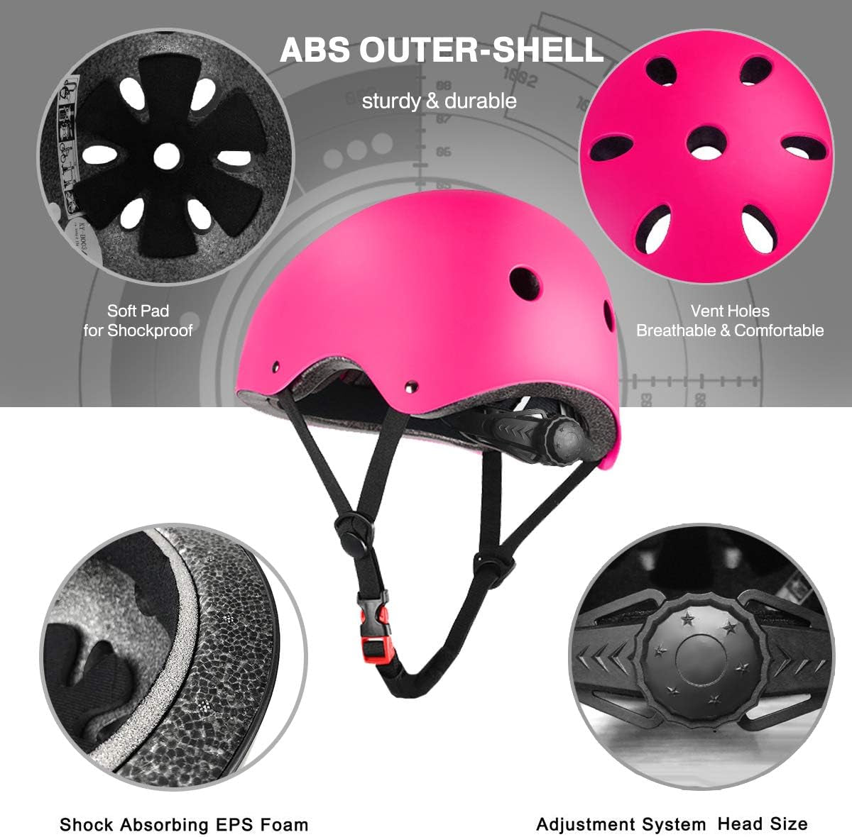 Adjustable Skateboard Skate Helmet with Protective Gear Knee Pads Elbow Pads Wrist Pads for Youth Outdoor Sports, BMX, Skateboard, Scooter, Bike, Roller, Kid'S Protective Gear Set Rose M