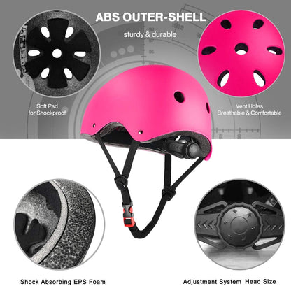 Adjustable Skateboard Skate Helmet with Protective Gear Knee Pads Elbow Pads Wrist Pads for Youth Outdoor Sports, BMX, Skateboard, Scooter, Bike, Roller, Kid'S Protective Gear Set Rose M