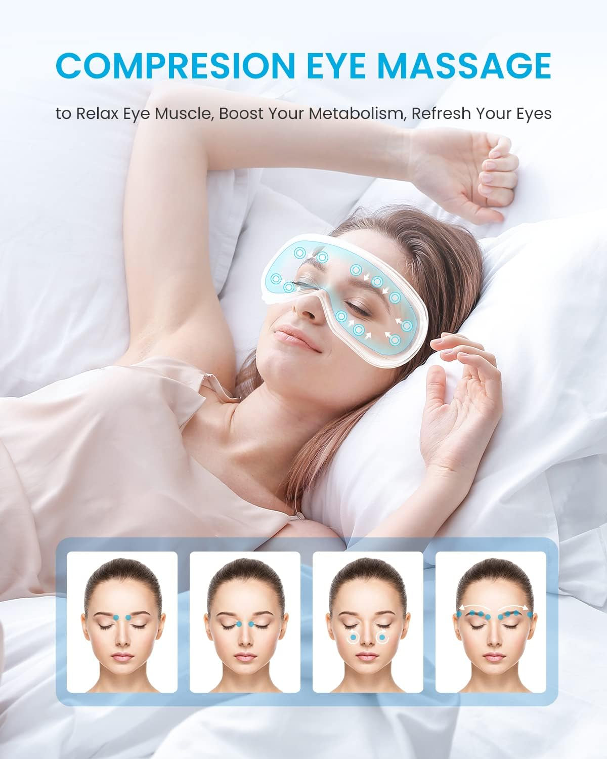FSA HSA Eyeris1 Eye Massager, Birthday Valentine'S Day Gifts, Migraine Massager with Remote, Compression, Silent Mode, Bluetooth, Heated Eye Mask for Eye Strain Relief, Stye Eye, Improve Sleep
