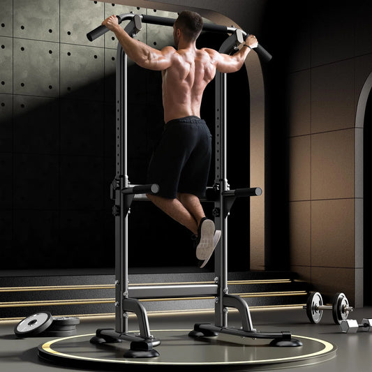 Adjustable Height Power Tower Pull Up Bar for Ultimate Strength Training – Black