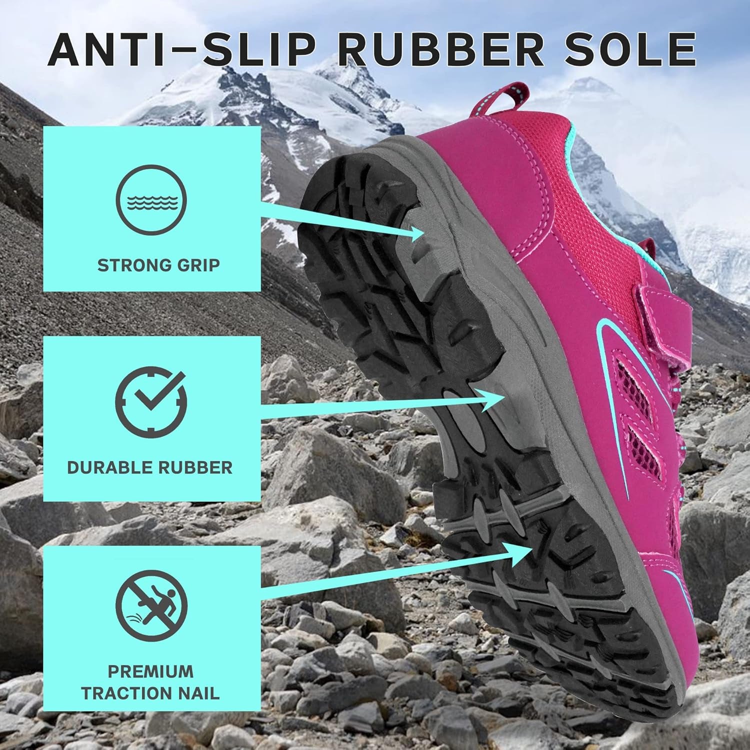 Kids Trail Running Shoes Boys Hiking Shoes Girls Hiking Boots Tennis Outdoor Slip Resistant Comfortable Sneakers for Big Kid Purple Size 5