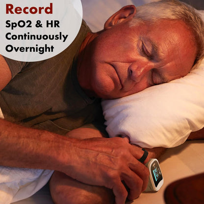 Sleep Oxygen Monitor with Built-In Recording Capability | Track Continuous Blood Oxygen Levels & Pulse Rate Overnight | Provides Sleep Report & Raw Data