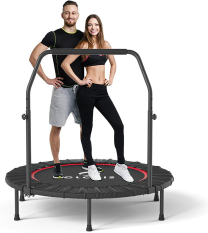 Mini Trampoline for Adults Kids, Cardio Exercise Trampoline, Thick Steel Spring Fitness Workout Rebounder Trampoline Indoor Outdoor 5 Height Adjust Load 500Lbs