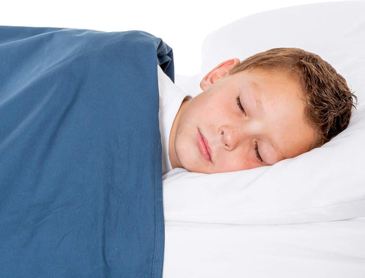 Weighted Blanket for Kids (7 Lbs) - 100% Organic Cotton, Breathable, Quilted Pockets, Glass Beads, for Kids Weighing 60-90 Lbs, 41” X 60”, Twin Size, White Blanket/Navy Duvet