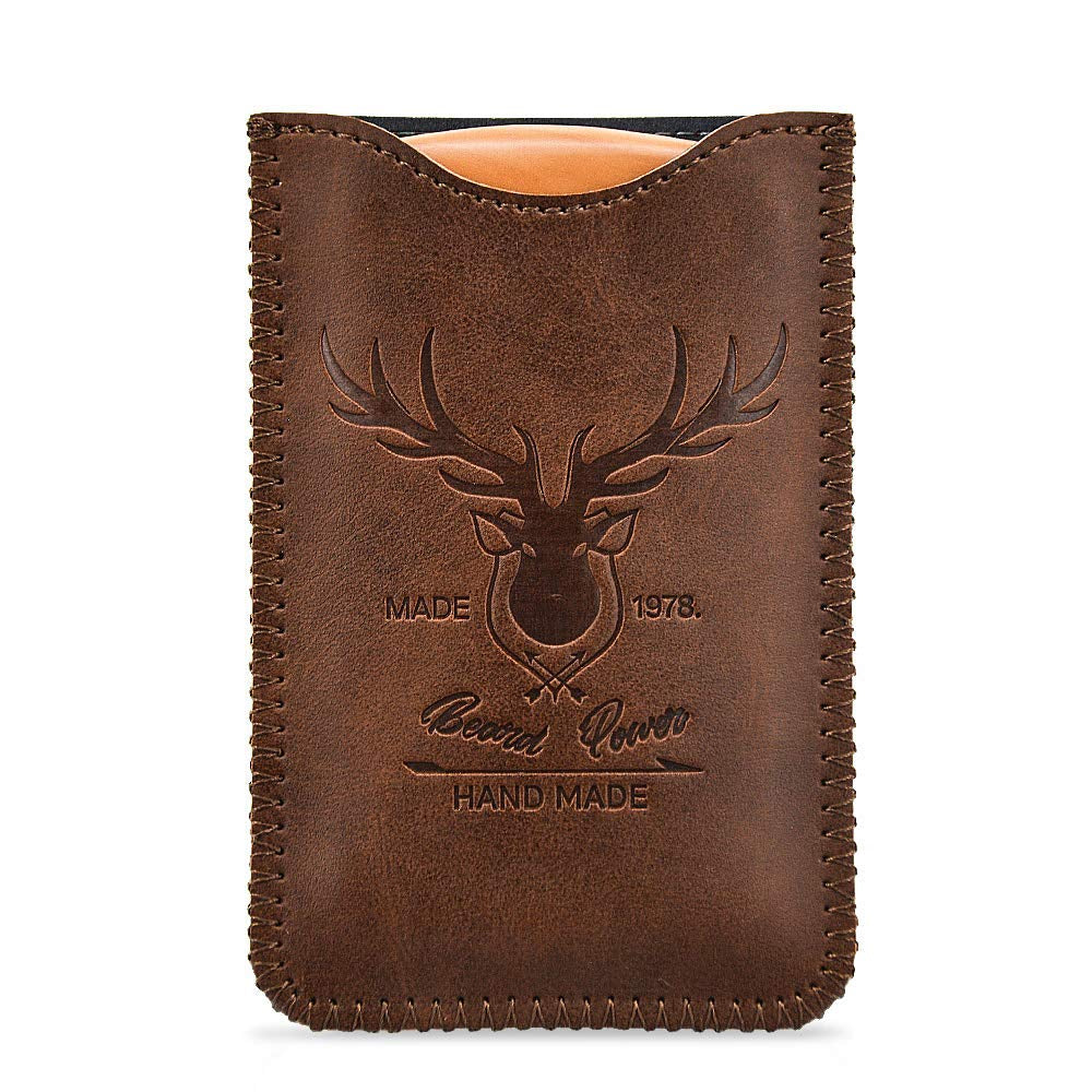 Wooden Comb with Durable Case - Fine & Coarse Teeth, Pocket Comb for Beards, Mustaches & Hair, Brown Deer Design