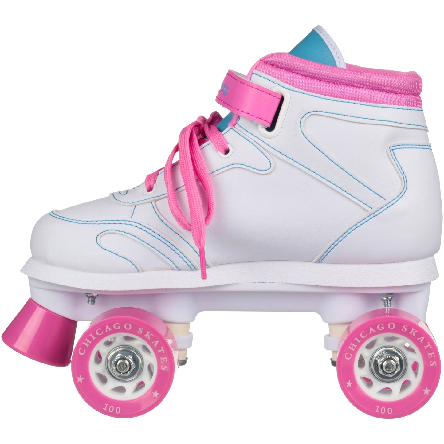 Girls' Quad Roller Skates White/Pink/Teal Sidewalk Skates, Size 3
