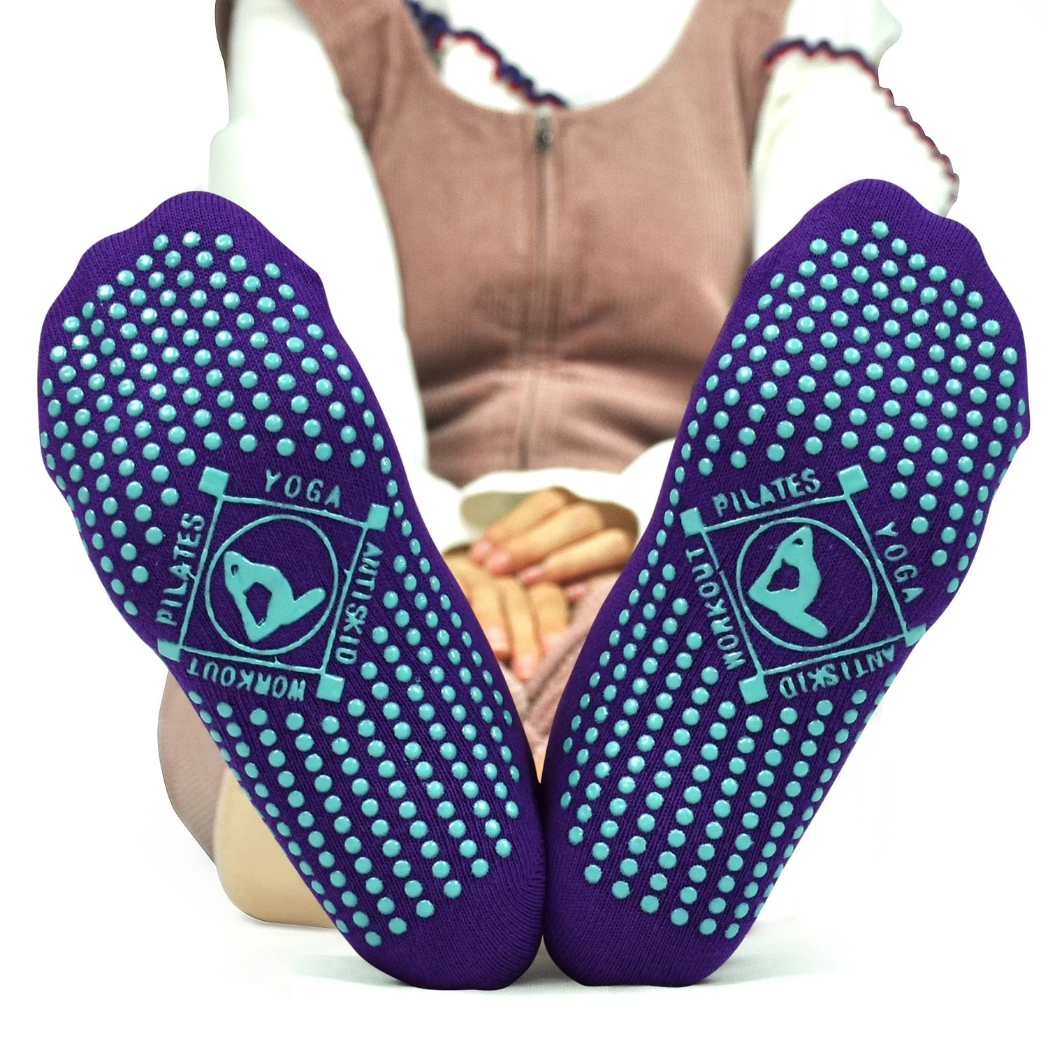 Pilates Yoga Non Slip Grips Socks 4 Pairs Sticky Ballet Workout Hospital Socks for Ladies