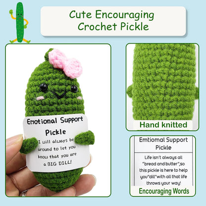 Emotional Encouraging Support Pickle,Funny Encouraging Pickle with Emotional Encouraging Card,Cute Knitted Crochet Dolls Soft Plush for Friend Gifts (Pickle)
