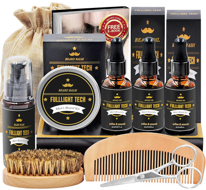 Beard Kit for Men Grooming & Care W/Beard Wash,3 Packs Beard Oil,Beard Balm Leave-In Conditioner,Comb,Brush,Scissors,Premium Gifts for Men Dad Husband
