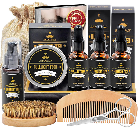 Beard Kit for Men Grooming & Care W/Beard Wash,3 Packs Beard Oil,Beard Balm Leave-In Conditioner,Comb,Brush,Scissors,Premium Gifts for Men Dad Husband