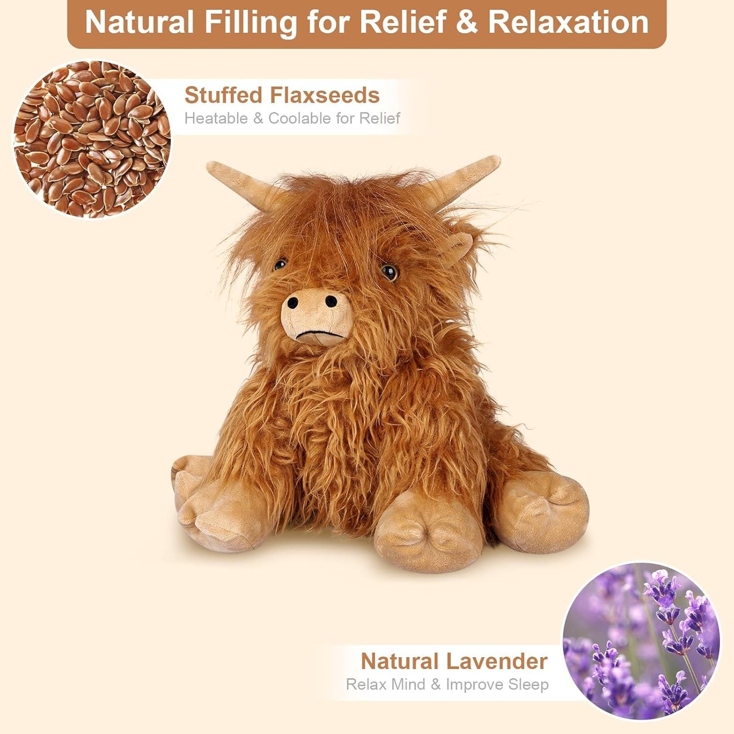 Highland Cow Stuffed Animals, Microwavable Stuffed Animals Heating Pad for Cramps & Pain, Lavender Scented Highland Cow Plush for Stress Relief, Stuffed Cow Gifts Plush Toys, Highland Cattle