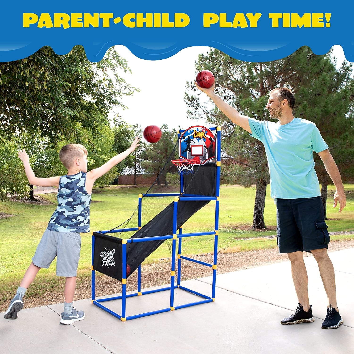Arcade Basketball Game Set with 4 Balls and Hoop for Kids 3 to 12 Years Old Indoor Outdoor Sport Play - Easy Set up - Air Pump Included - Ideal for Competition