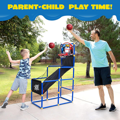 Arcade Basketball Game Set with 4 Balls and Hoop for Kids 3 to 12 Years Old Indoor Outdoor Sport Play - Easy Set up - Air Pump Included - Ideal for Competition