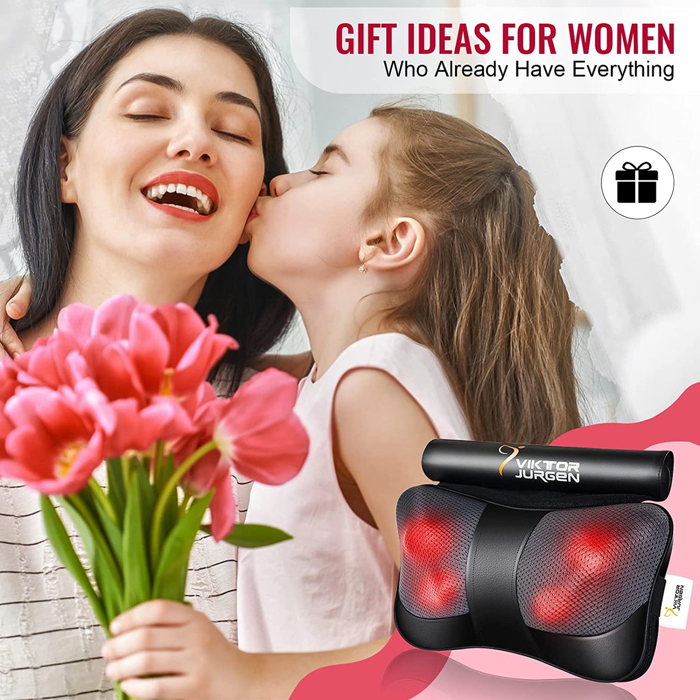 Christmas Back Massager Gifts, Shiatsu Kneading Massager for Neck and Shoulder, Massage Pillow with Heat Relaxation Gifts for Women/Men/Dad/Mom//Mothers Day/Fathers Day/Valentine'S Day