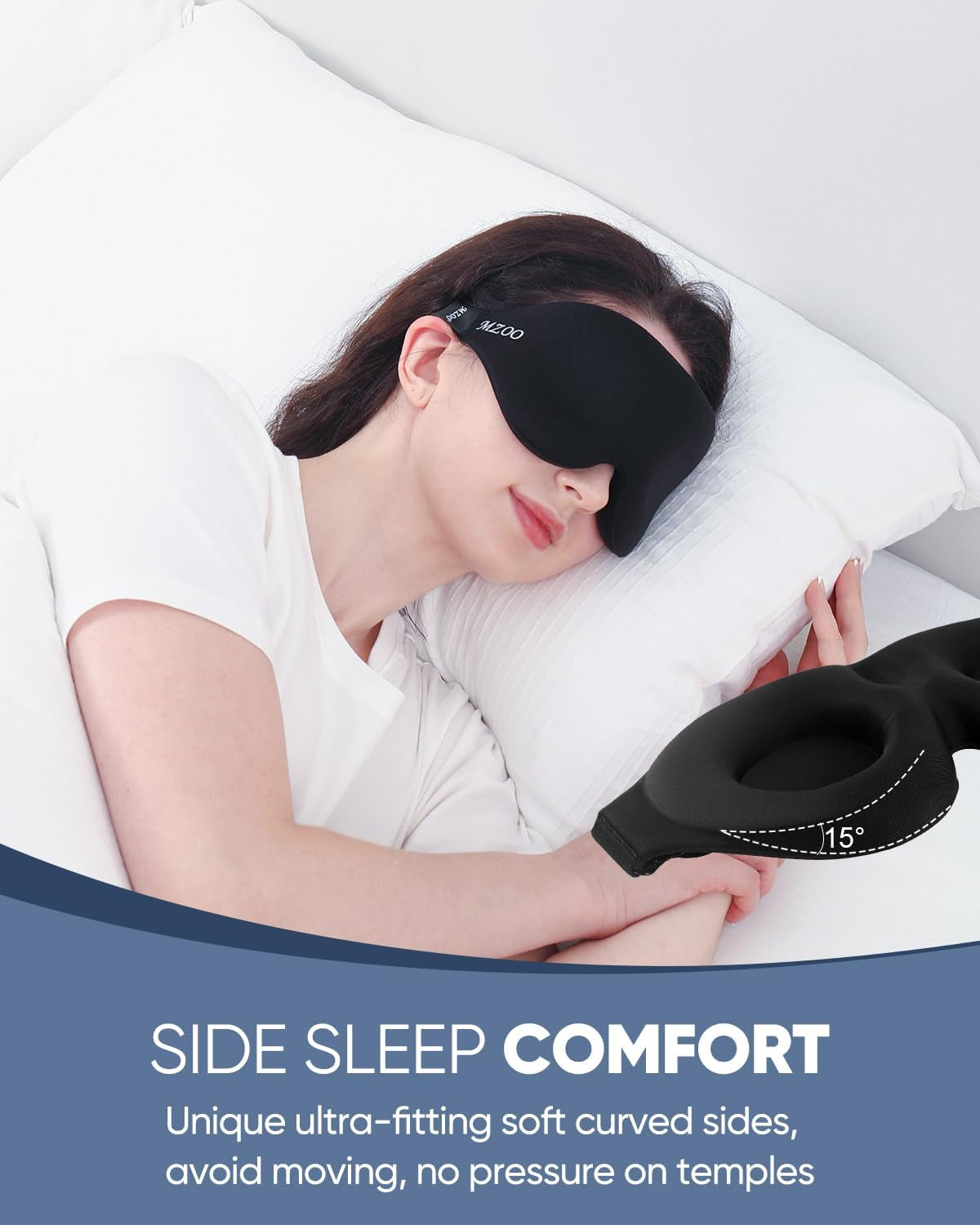 Sleep Eye Mask for Men Women, Zero Eye Pressure 3D Sleeping Mask, Light Blocking Patented Design Night Blindfold, Soft Eye Shade Cover for Travel, Black