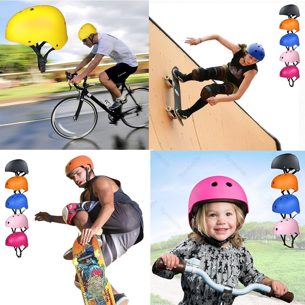 Adjustable Skateboard Skate Helmet with Protective Gear Knee Pads Elbow Pads Wrist Pads for Youth Outdoor Sports, BMX, Skateboard, Scooter, Bike, Roller, Kid'S Protective Gear Set Rose M