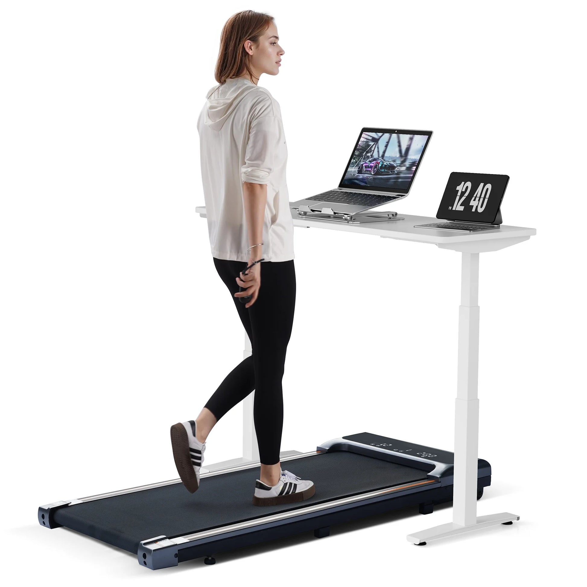 2 in 1 Under Desk Treadmill with Remote Control - Lightweight Walking Pad for Home Office Workouts, Speed Range 0.6-3.8 mph