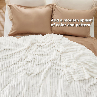 King Size Blanket for Bed - Super Soft Cozy Blankets for Women, Cute Large Fleece Blanket for Girls, White, 108X90 Inches