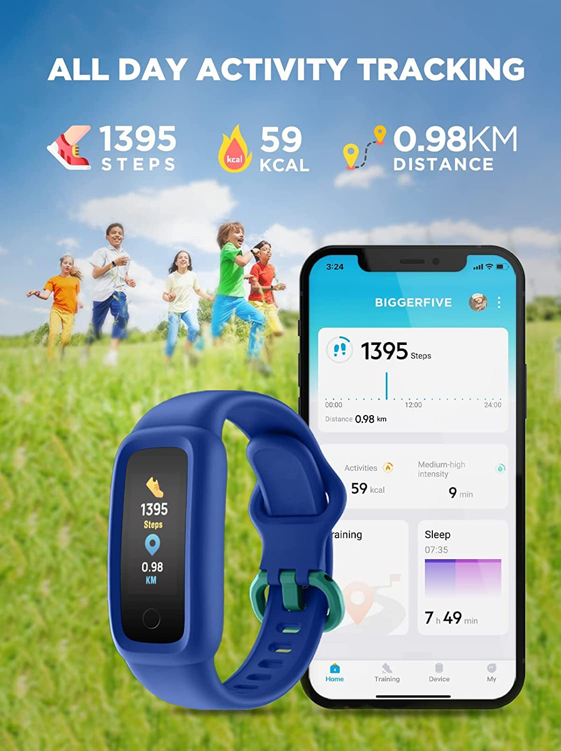 Vigor 2 Kids Fitness Tracker Watch for Girls Boys Ages 5-12, IP68 Waterproof, Activity Tracker, Pedometer, Heart Rate Sleep Monitor, Calorie Step Counter Watch