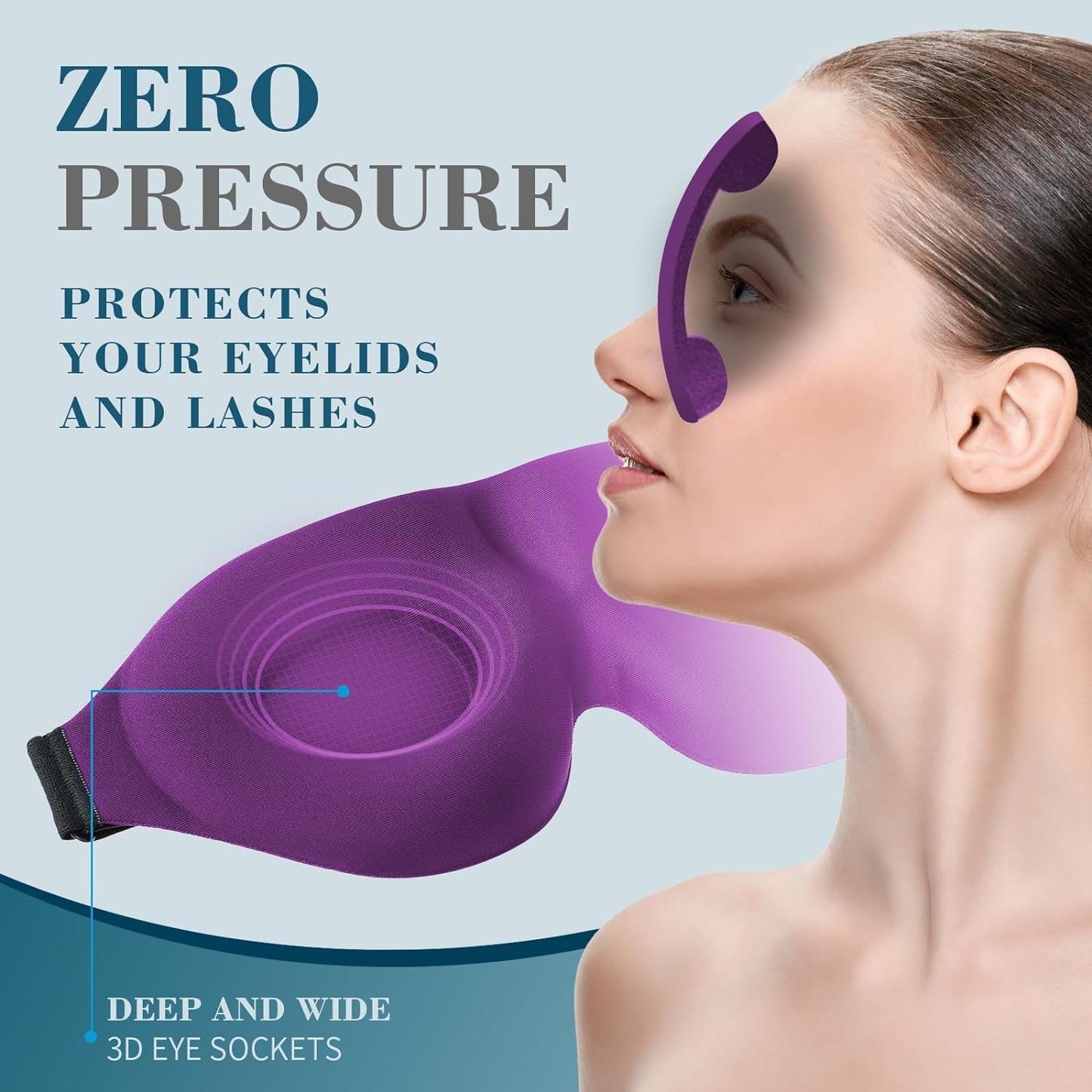 3D Sleep Mask for Side Sleeper, Light Blocking Sleeping Eye Mask for Women Men, Contoured Cup Night Blindfold, Luxury Eye Cover Eye Shade with Adjustable Strap for Travel, Nap, Purple