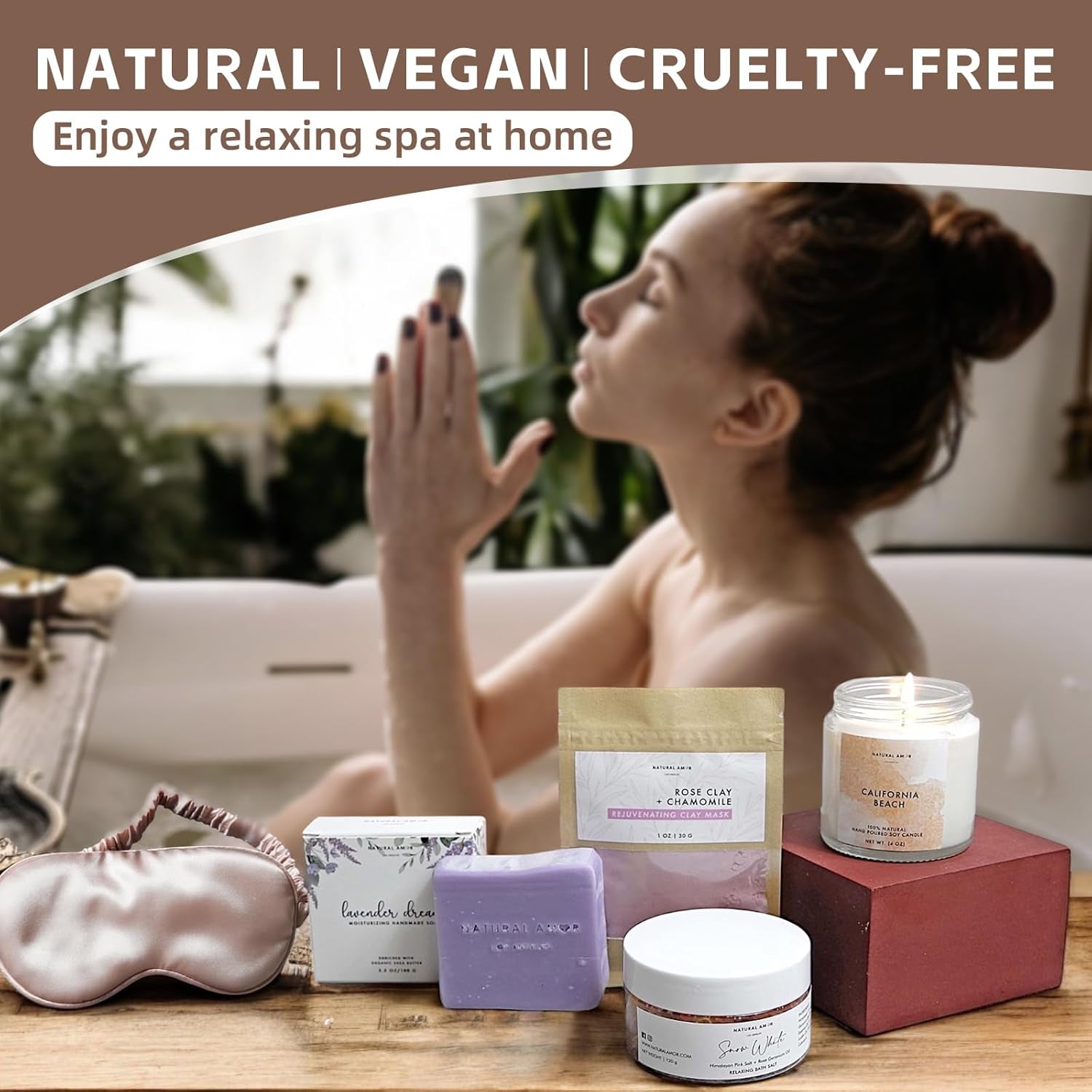 Natural Amor Handmade Spa Gift Set, Relaxing 5Pcs Self Handmade Skin Care Sets Gift Package for Women, Birthday Gift, Natural Gift Idea,Spa Gifts for Women