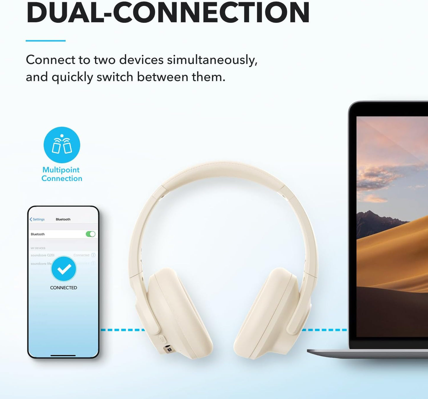 by  Q20I Hybrid Active Noise Cancelling Headphones, Wireless Over-Ear Bluetooth, 40H Long ANC Playtime, Hi-Res Audio, Big Bass, Customize via an App, Transparency Mode (White)