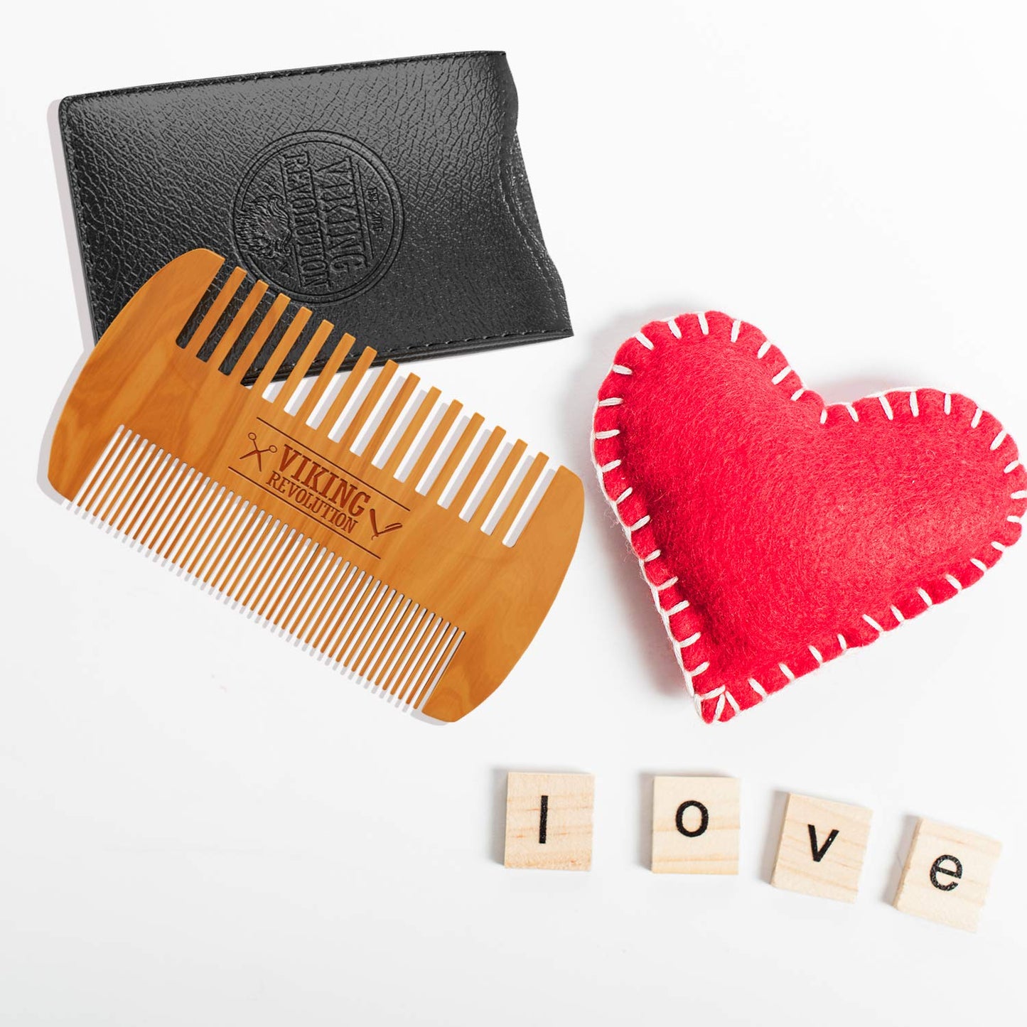 Wooden Beard Comb & Case, Dual Action Fine & Coarse Teeth, Perfect for Use with Balms and Oils, Top Pocket Comb for Beards & Mustaches by