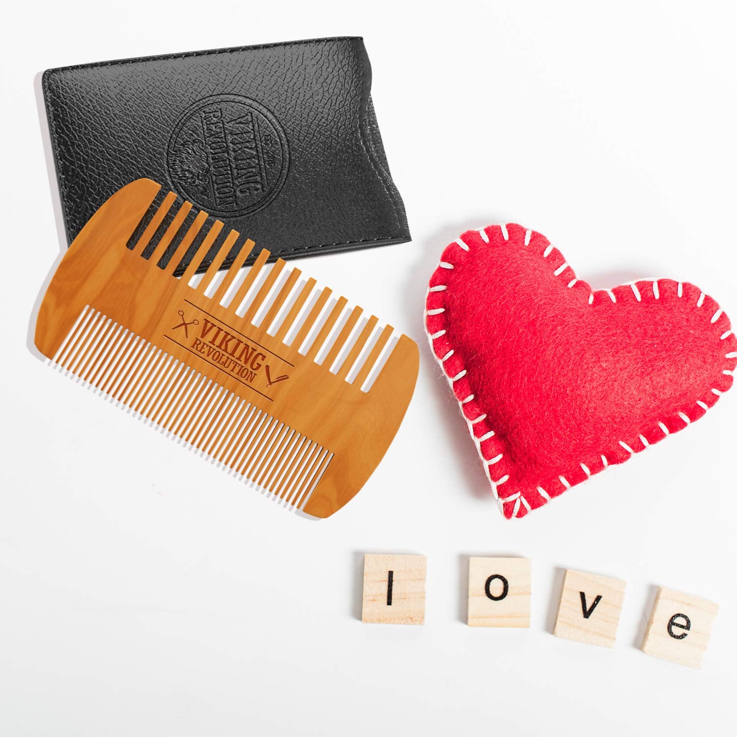 Wooden Beard Comb & Case, Dual Action Fine & Coarse Teeth, Perfect for Use with Balms and Oils, Top Pocket Comb for Beards & Mustaches by