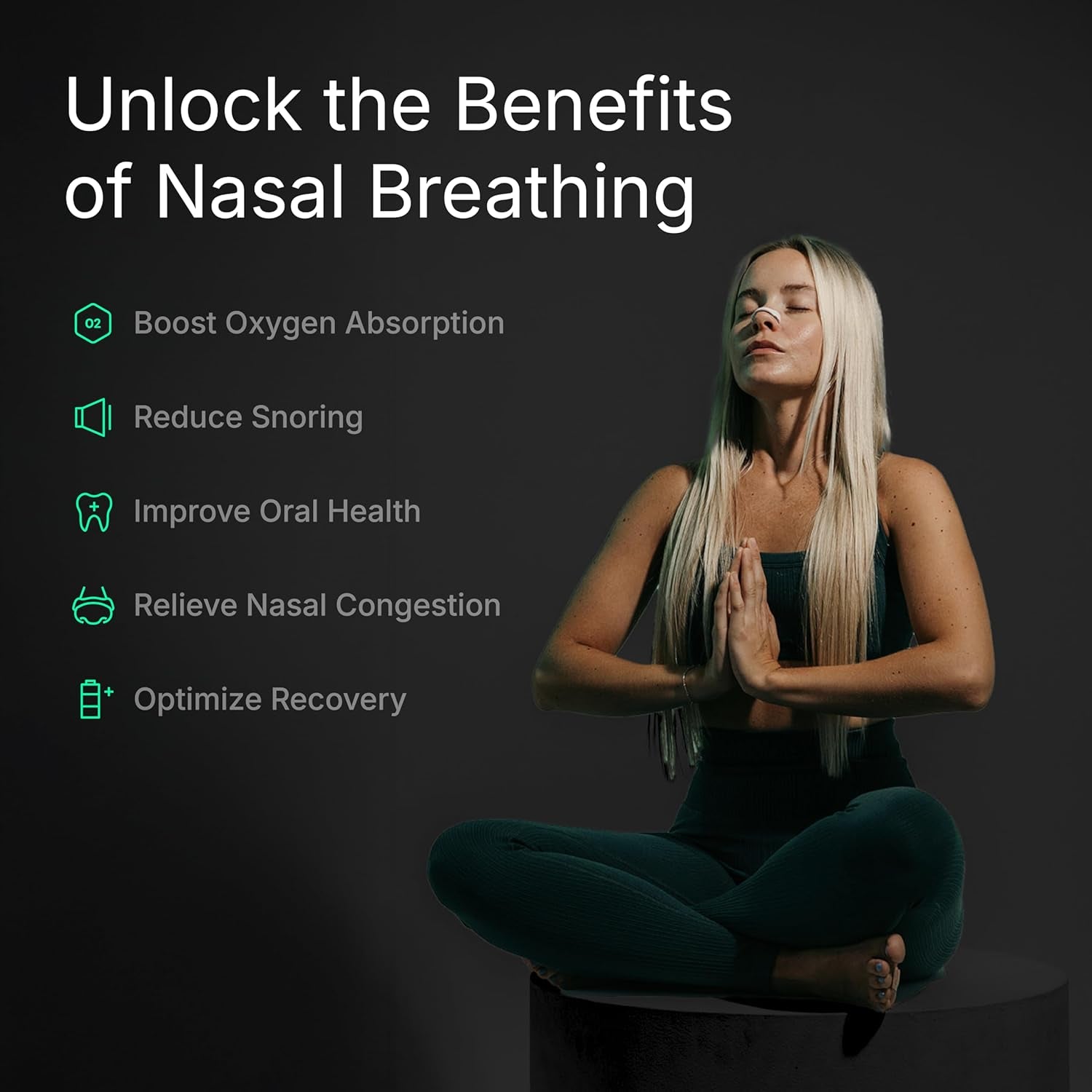 Breathing Nasal Strip Starter Kit (15 Count, Black) - Boost Oxygen , Reduce Snoring, Improve Sleep Quality - Sweat Resistant, Skin Safe Nasal Strips - Extra Strength Snoring Solution