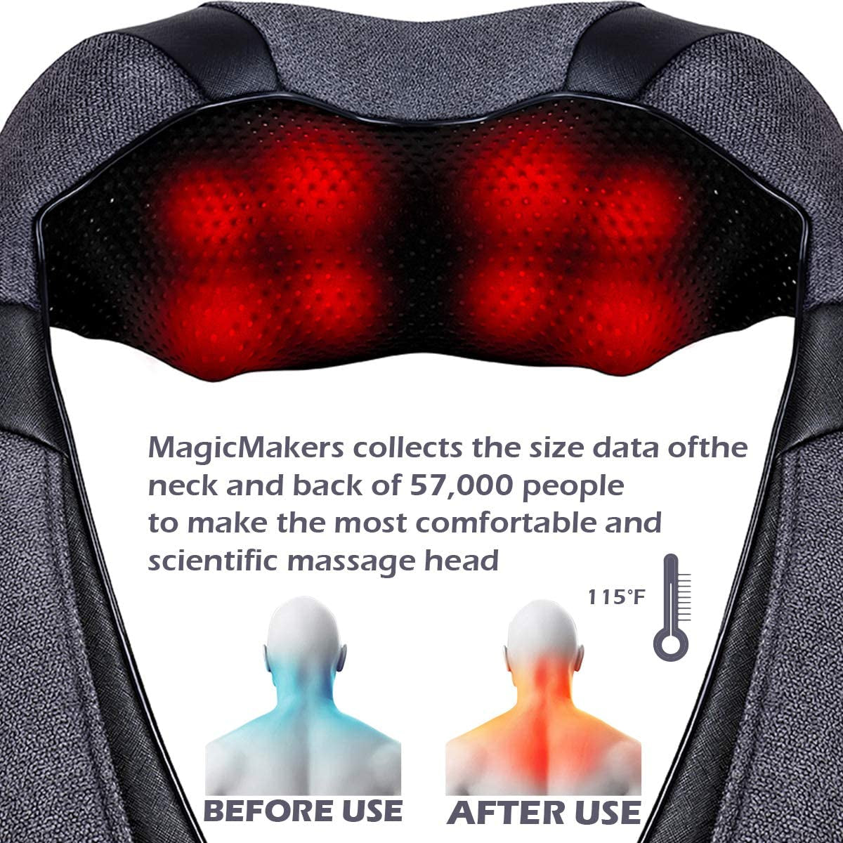 Neck Massager with Heat, Shiatsu Shoulder Massager, Electric Kneading Back Massager, Massage Pillow for Pain Relief Deep Tissue, Fathers Day Presents, Mothers Day,Christmas Gifts Get Well Soon